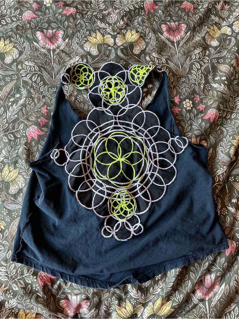 Black Racerback Tank Top with Embroidered Back Panel - Picture 3 of 3